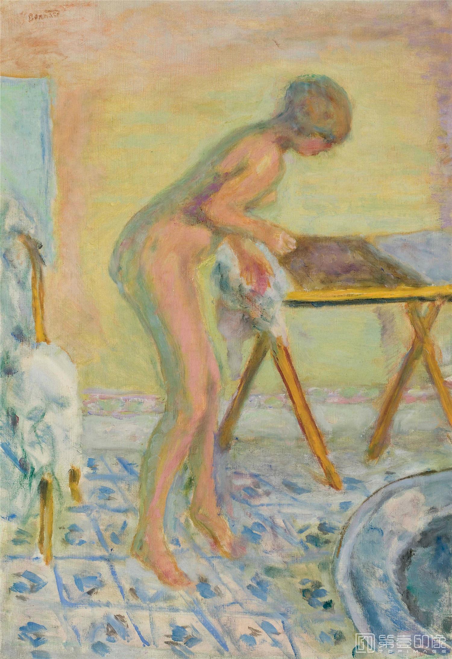 油画-FEMME NUE DEBOUT, À LA TABLE PLIANTE